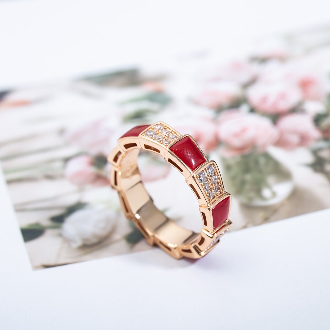 [Angela Jewellery]SERPENTI RING PINK GOLD CARNELIAN DIAMOND PAVED 4MM