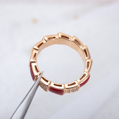 [Angela Jewellery]SERPENTI RING PINK GOLD CARNELIAN DIAMOND PAVED 4MM