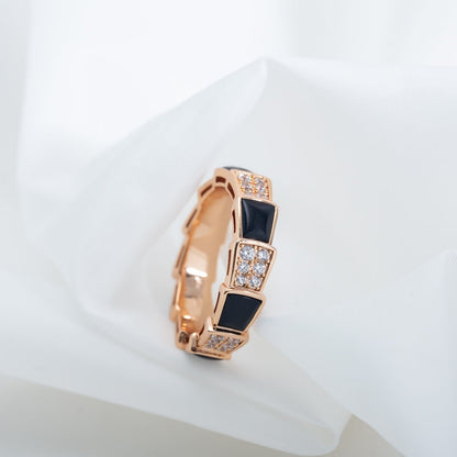 [Angela Jewellery]SERPENTI RING PINK GOLD BLACK MOP DIAMOND PAVED 4MM