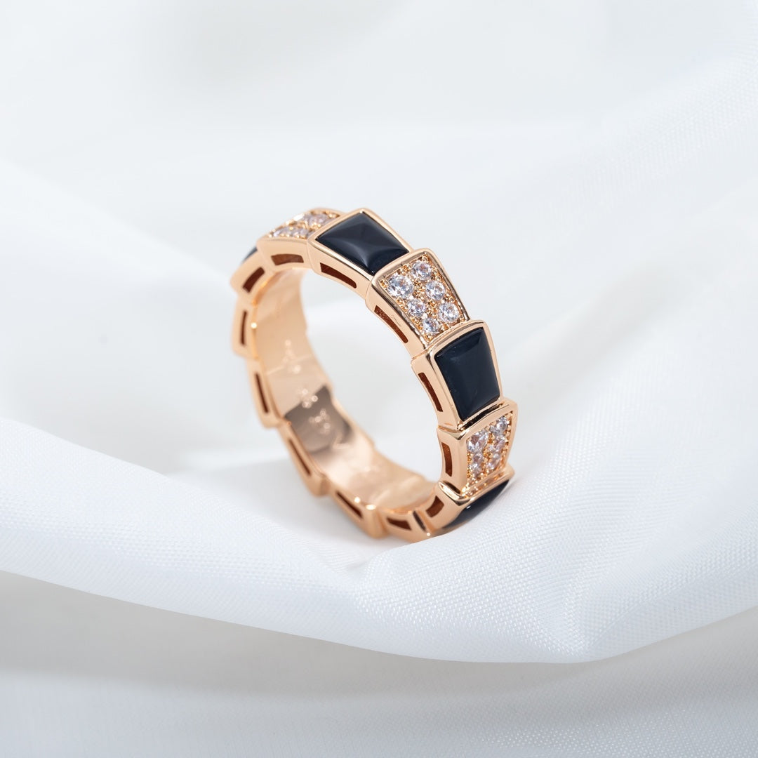 [Angela Jewellery]SERPENTI RING PINK GOLD BLACK MOP DIAMOND PAVED 4MM