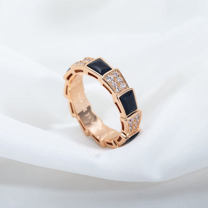 [Angela Jewellery]SERPENTI RING PINK GOLD BLACK MOP DIAMOND PAVED 4MM