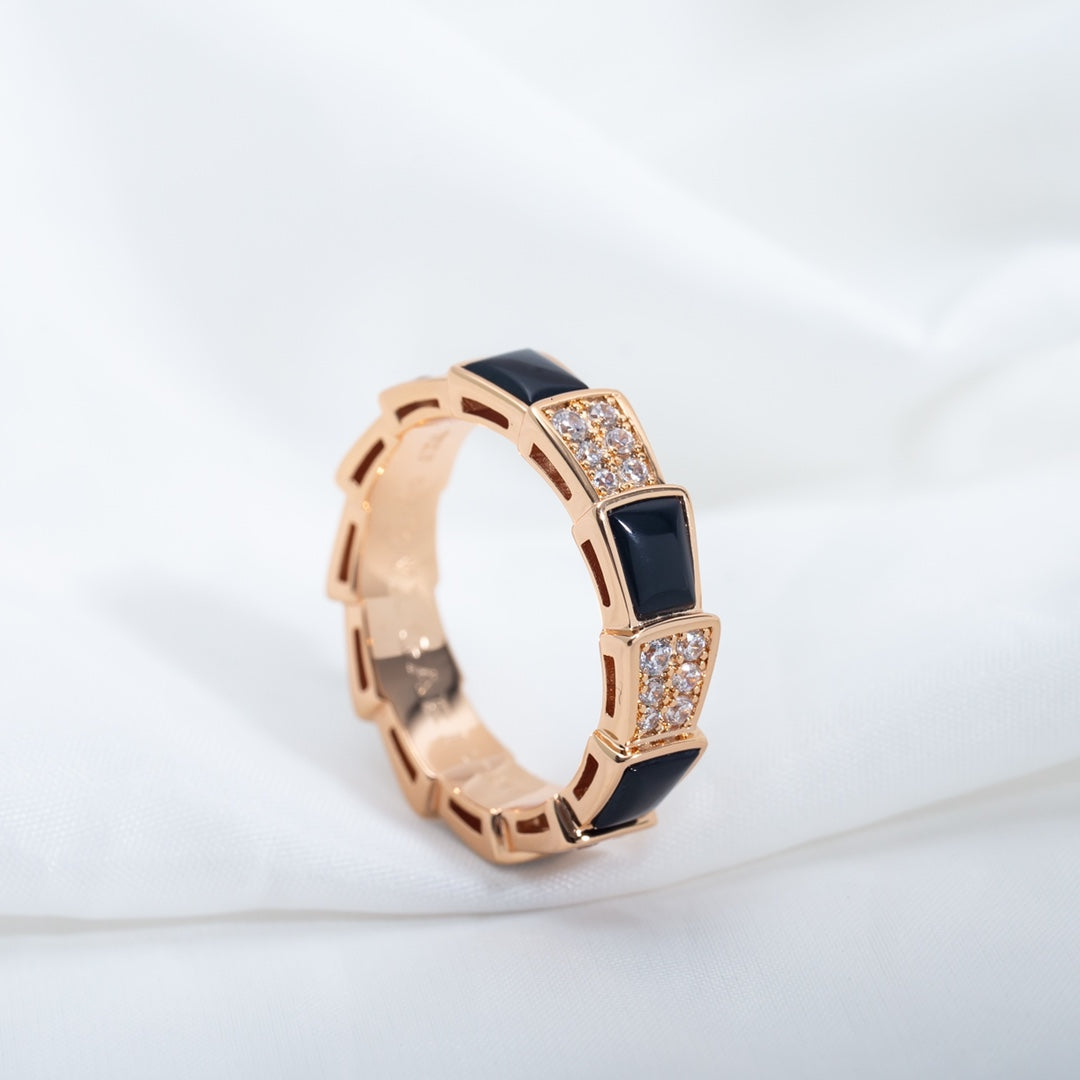 [Angela Jewellery]SERPENTI RING PINK GOLD BLACK MOP DIAMOND PAVED 4MM