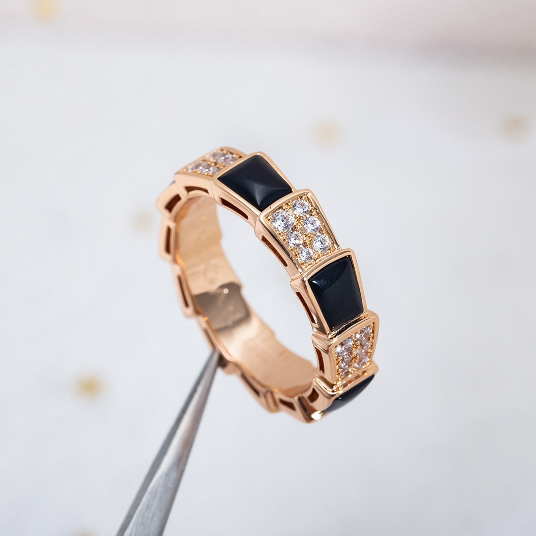 [Angela Jewellery]SERPENTI RING PINK GOLD BLACK MOP DIAMOND PAVED 4MM