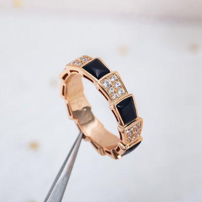 [Angela Jewellery]SERPENTI RING PINK GOLD BLACK MOP DIAMOND PAVED 4MM