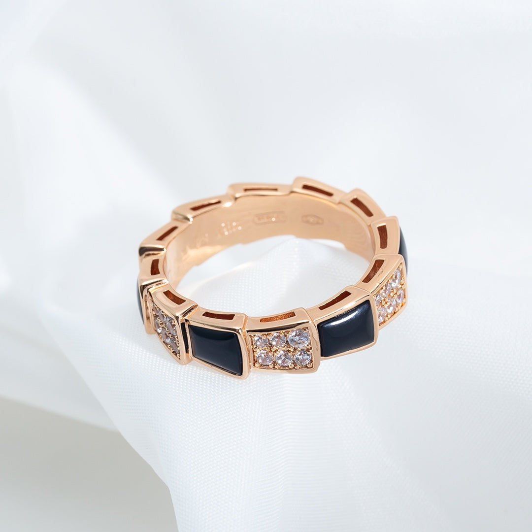 [Angela Jewellery]SERPENTI RING PINK GOLD BLACK MOP DIAMOND PAVED 4MM