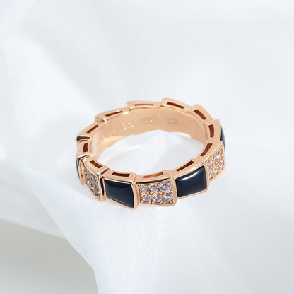 [Angela Jewellery]SERPENTI RING PINK GOLD BLACK MOP DIAMOND PAVED 4MM