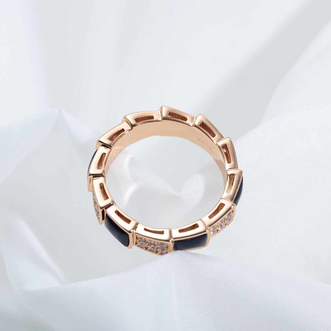 [Angela Jewellery]SERPENTI RING PINK GOLD BLACK MOP DIAMOND PAVED 4MM