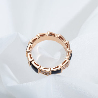 [Angela Jewellery]SERPENTI RING PINK GOLD BLACK MOP DIAMOND PAVED 4MM