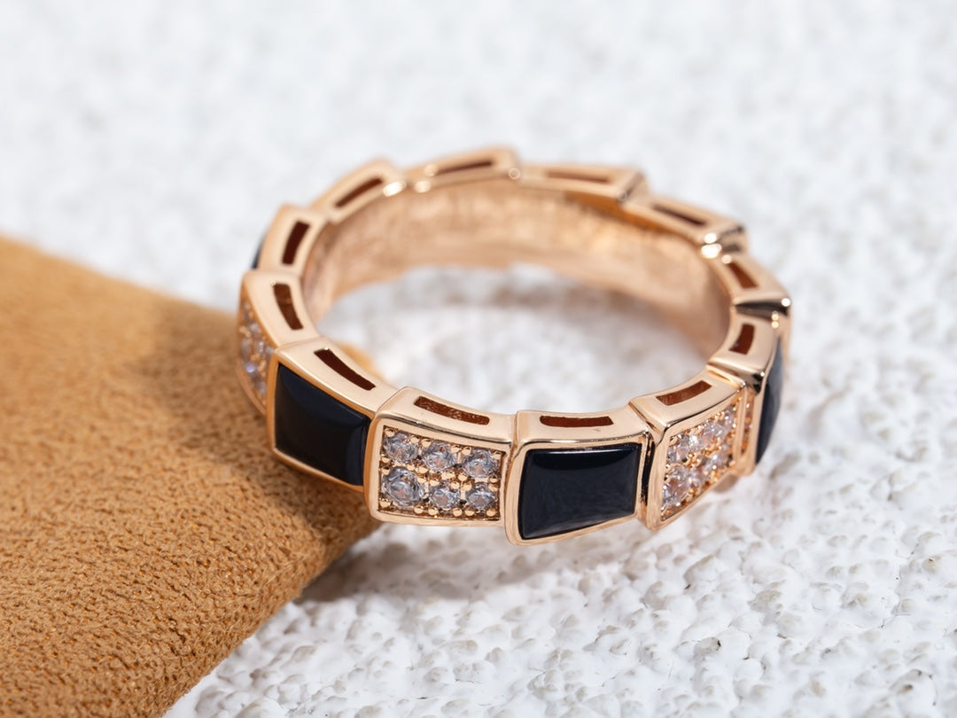 [Angela Jewellery]SERPENTI RING PINK GOLD BLACK MOP DIAMOND PAVED 4MM
