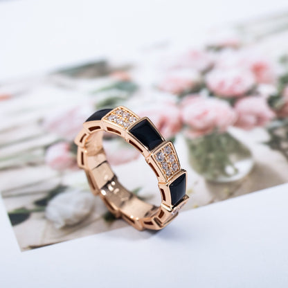 [Angela Jewellery]SERPENTI RING PINK GOLD BLACK MOP DIAMOND PAVED 4MM