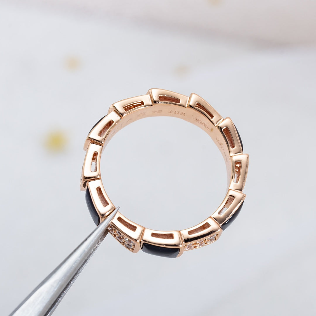 [Angela Jewellery]SERPENTI RING PINK GOLD BLACK MOP DIAMOND PAVED 4MM