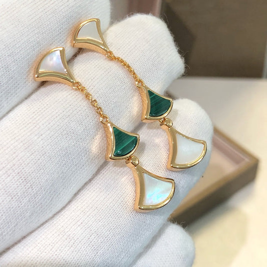 [Angela Jewellery]DREAM EARRINGS 3 MOTIFS MALACHITE MOP PINK GOLD