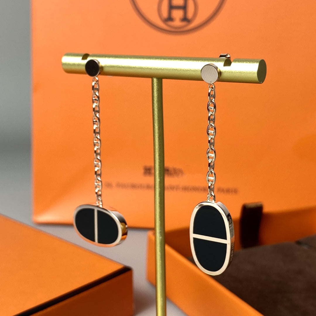 [Angela Jewellery]CHAINE VERSO BLACK CERAMIC EARRINGS