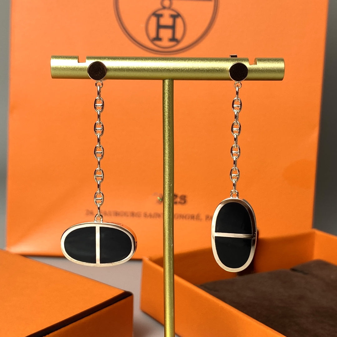 [Angela Jewellery]CHAINE VERSO BLACK CERAMIC EARRINGS