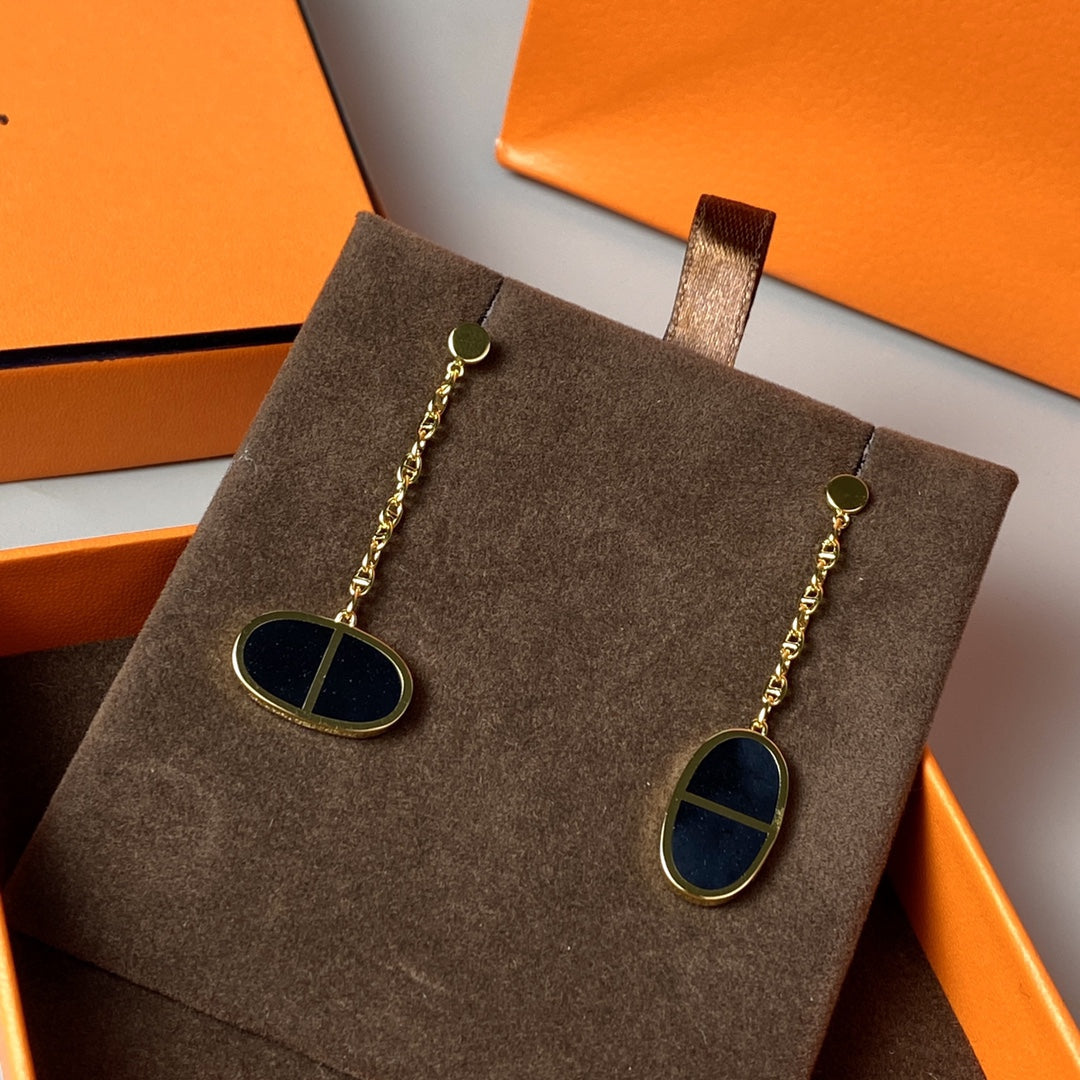 [Angela Jewellery]CHAINE VERSO BLACK CERAMIC EARRINGS