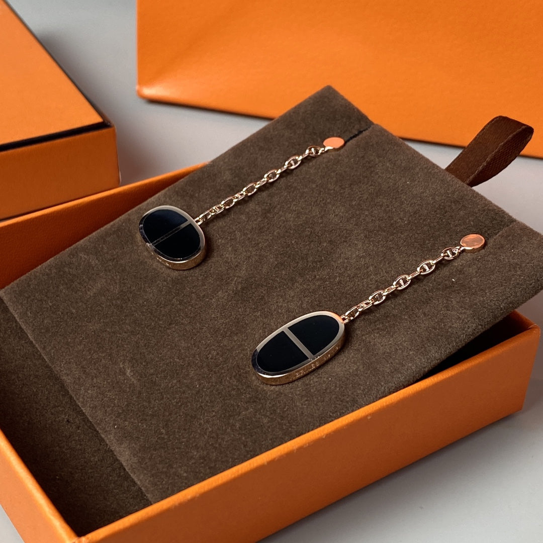 [Angela Jewellery]CHAINE VERSO BLACK CERAMIC EARRINGS