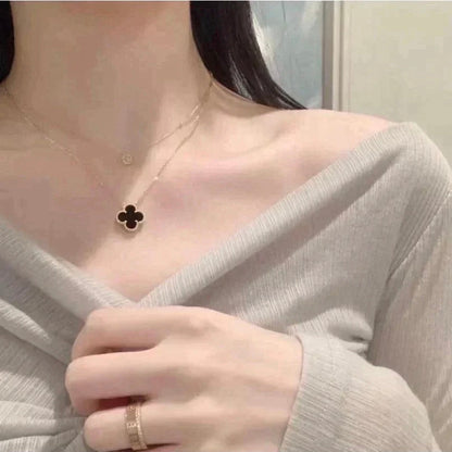 [Angela Jewellery]CLOVER 15MM BLACK ONYX SINGLE FLOWER NECKLACE