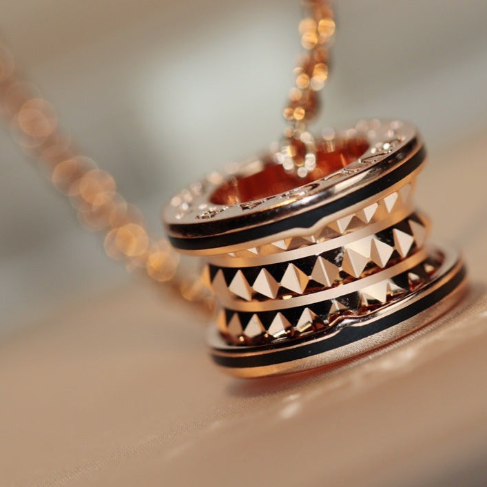 [Angela Jewellery]ZERO 1 ROCK PEDANT PINK GOLD BLACK NECKLACE
