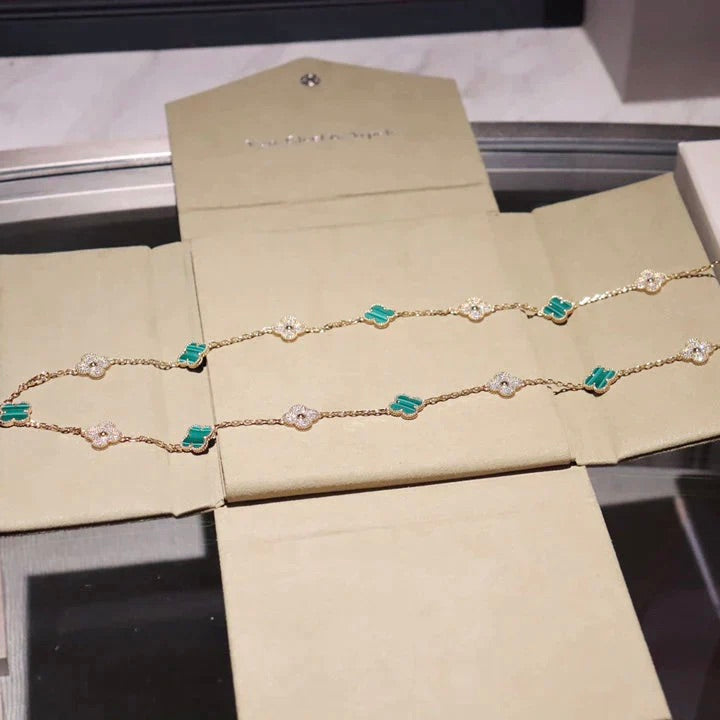 [Angela Jewellery]CLOVER 20 MOTIFS MALACHITE DIAMOND NECKLACE