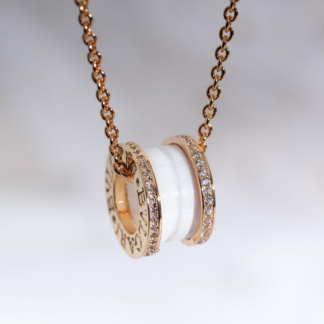 [Angela Jewellery]ZERO 1 WHITE CERAMIC PINK GOLD DIAMOND NECKLACE