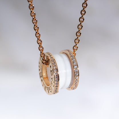 [Angela Jewellery]ZERO 1 WHITE CERAMIC PINK GOLD DIAMOND NECKLACE