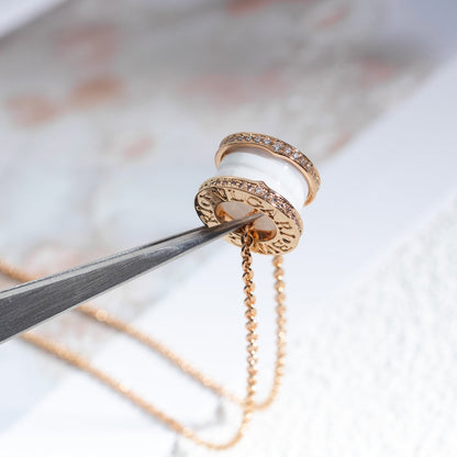 [Angela Jewellery]ZERO 1 WHITE CERAMIC PINK GOLD DIAMOND NECKLACE
