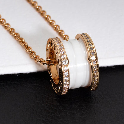[Angela Jewellery]ZERO 1 WHITE CERAMIC PINK GOLD DIAMOND NECKLACE