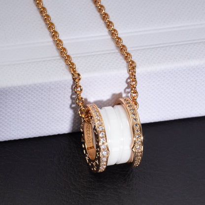 [Angela Jewellery]ZERO 1 WHITE CERAMIC PINK GOLD DIAMOND NECKLACE