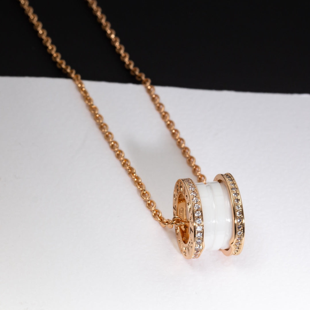 [Angela Jewellery]ZERO 1 WHITE CERAMIC PINK GOLD DIAMOND NECKLACE