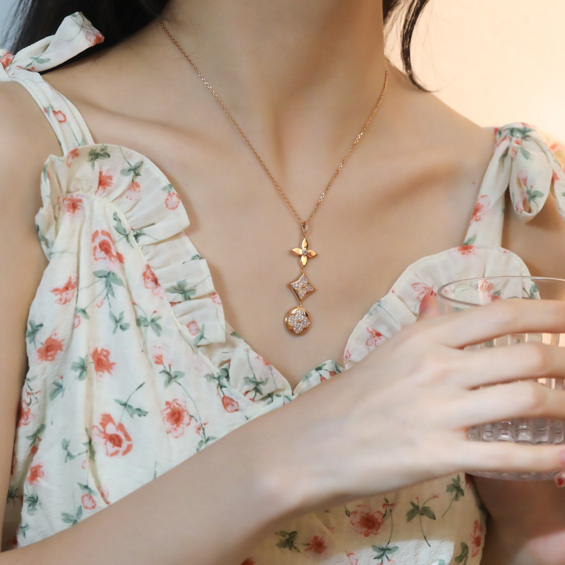 [Angela Jewellery]STAR AND SUN DIAMOND PINK GOLD NECKLACE