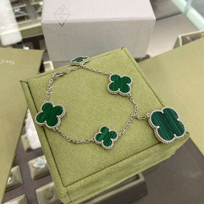 [Angela Jewellery]CLOVER 5 MOTIFS SIVLER MALACHITE BRACELET