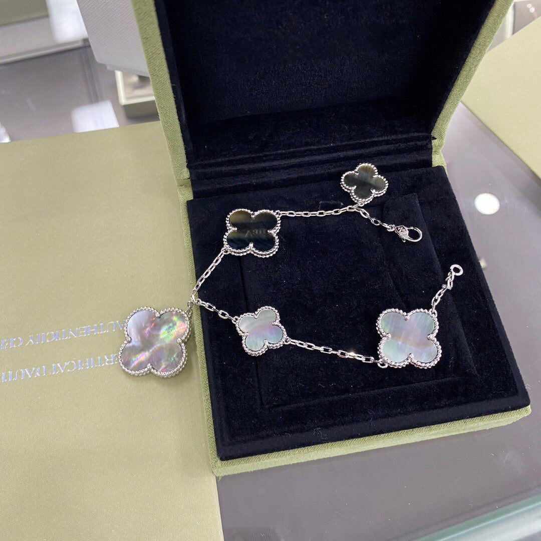 [Angela Jewellery]CLOVER 5 MOTIFS SIVLER DARK MOP BRACELET