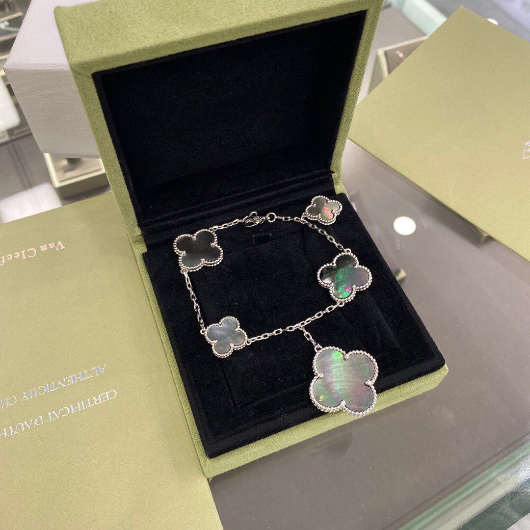 [Angela Jewellery]CLOVER 5 MOTIFS SIVLER DARK MOP BRACELET