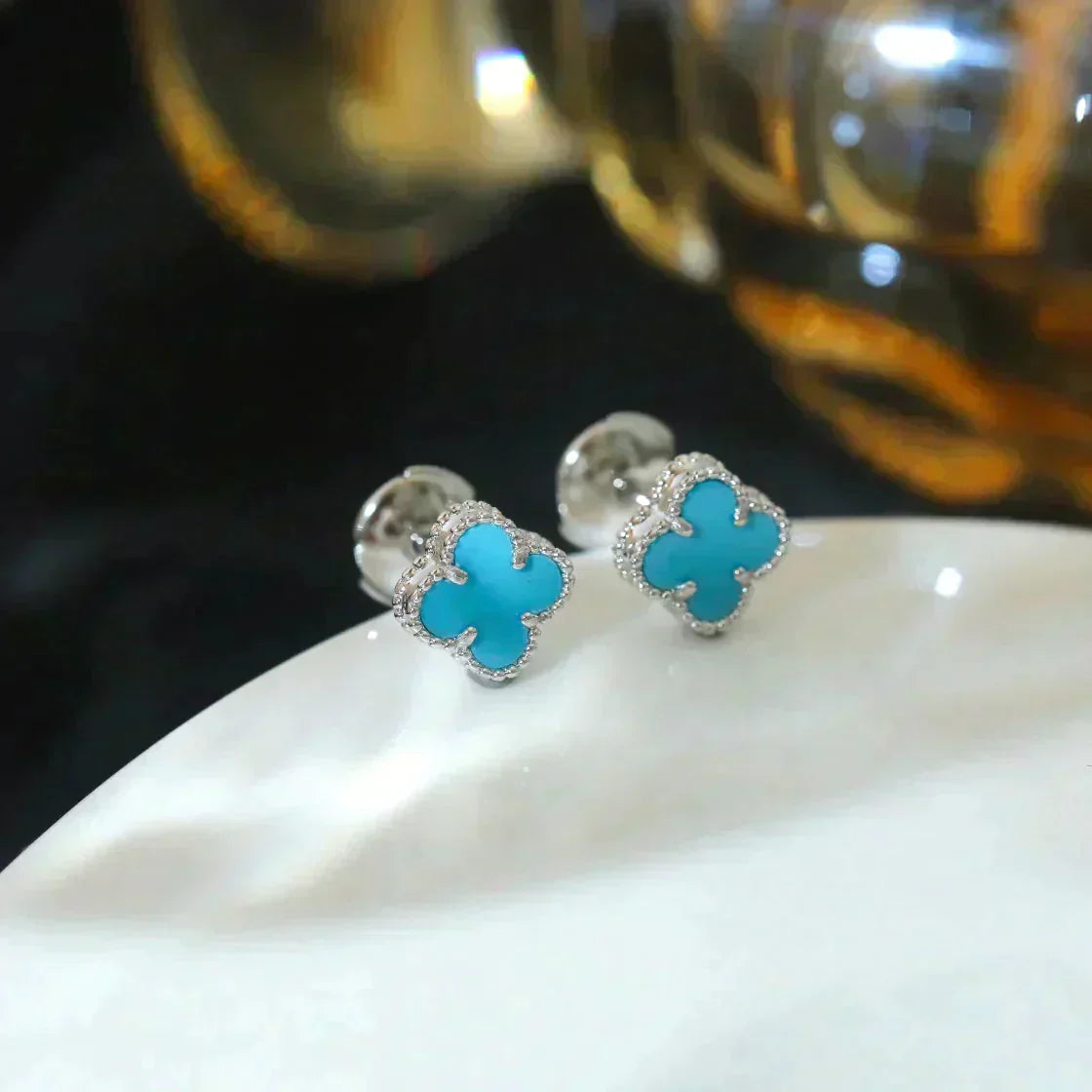 [Angela Jewellery]CLOVER MINI 9.5MM ONYX STUD EARRINGS SILVER