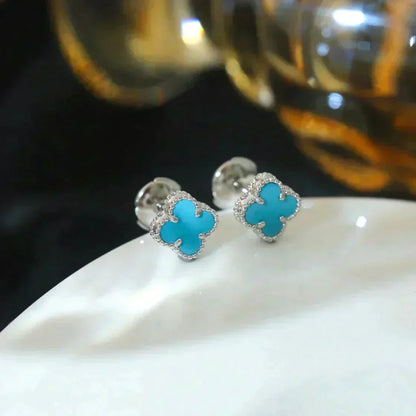 [Angela Jewellery]CLOVER MINI 9.5MM ONYX STUD EARRINGS SILVER
