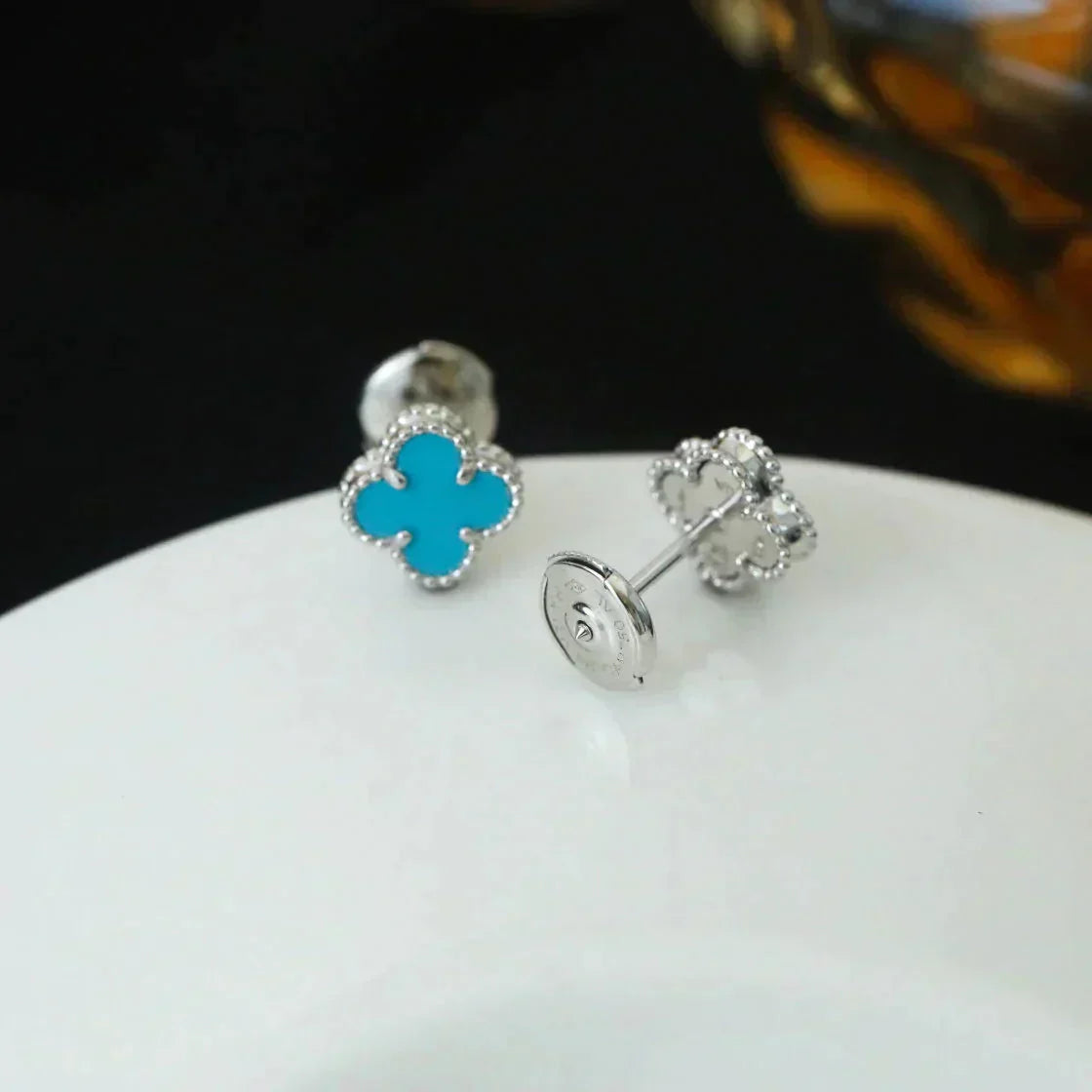 [Angela Jewellery]CLOVER MINI 9.5MM ONYX STUD EARRINGS SILVER