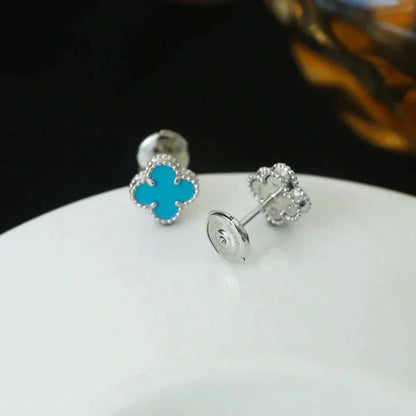[Angela Jewellery]CLOVER MINI 9.5MM ONYX STUD EARRINGS SILVER