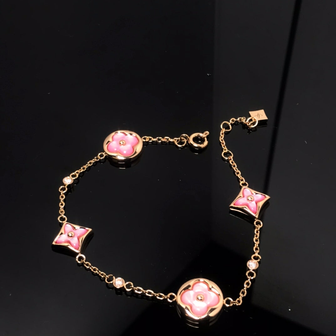 [Angela Jewellery]STAR AND SUN 4 MOTIF PINK MOP PINK GOLD BRACELET