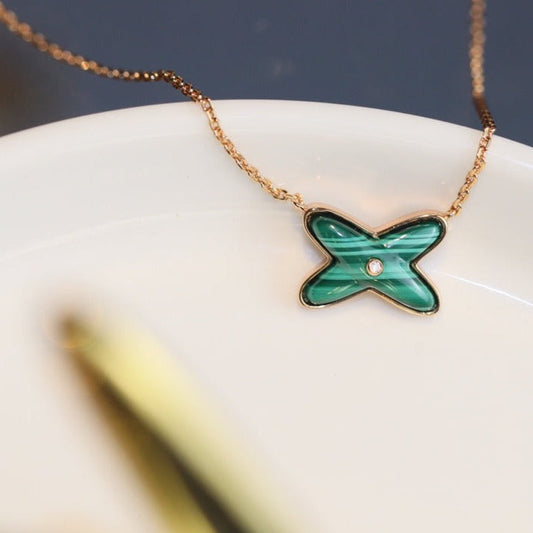 [Angela Jewellery]JEUX MALACHITE 1 DIAMOND PINK GOLD NECKLACE