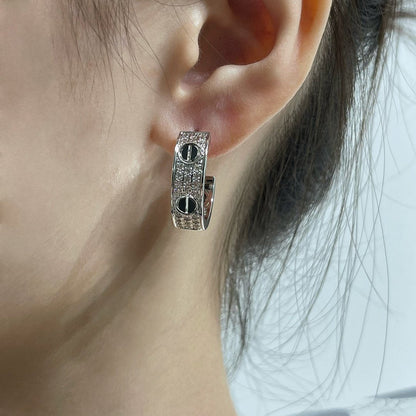 [Angela Jewellery]LOVE CERAMIC DIAMOND PAVED SILVER EARRINGS