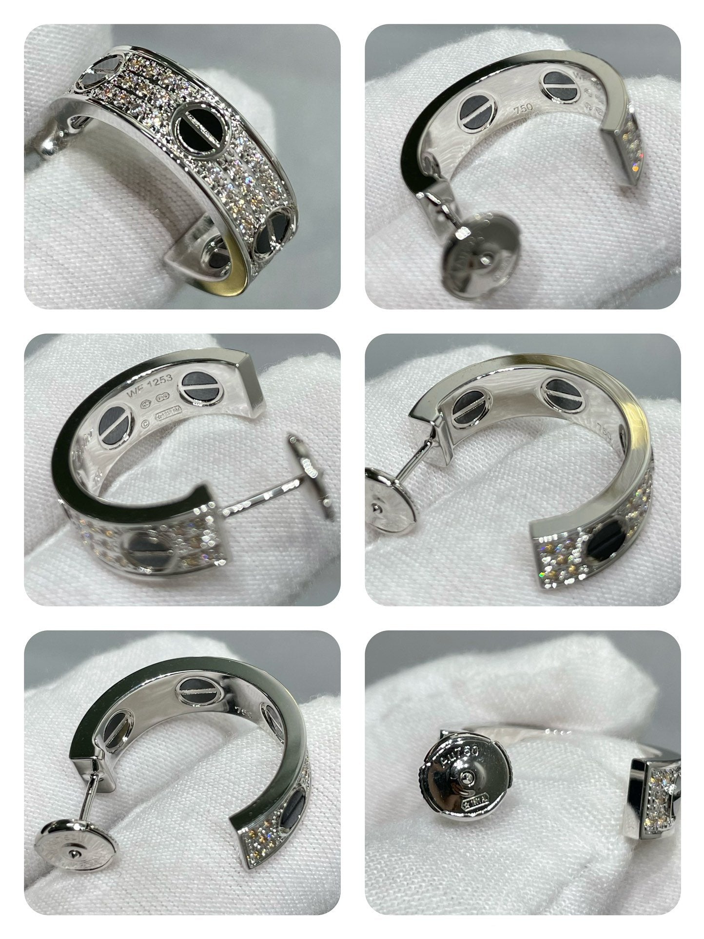[Angela Jewellery]LOVE CERAMIC DIAMOND PAVED SILVER EARRINGS