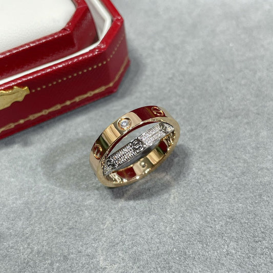 [Angela Jewellery]LOVE PINK GOLD SILVER DIAMOND DOUBLE RING