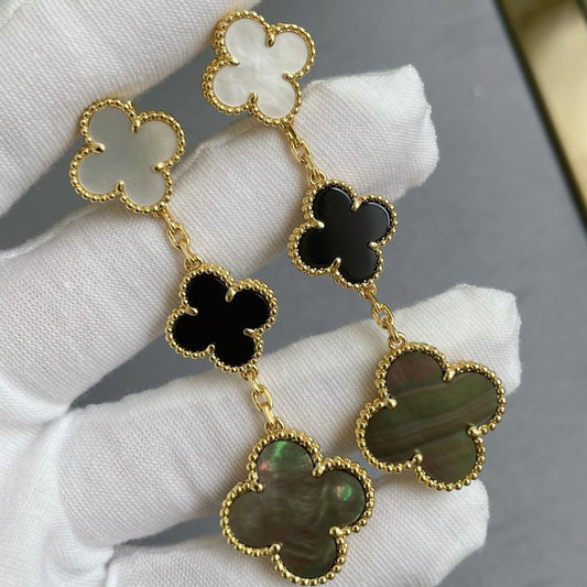 [Angela Jewellery]CLOVER 3 MOTIF MOP ONYX DARK MOP PINK GOLD EARRINGS