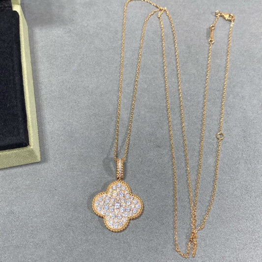 [Angela Jewellery]CLOVER 25MM LARGE PEDANT DIAMOND PAVED LONG NECKLACE