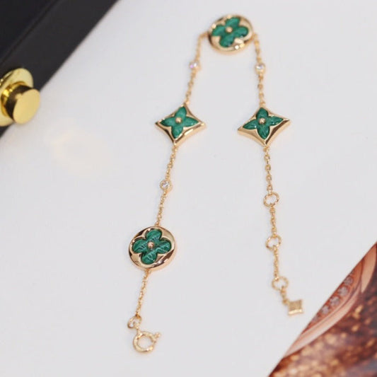 [Angela Jewellery]STAR AND SUN 4 MOTIF PINK GOLD MALACHITE BRACELET