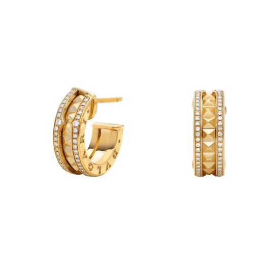 [Angela Jewellery]ZERO 1 ROCK GOLD EARRINGS WITH STUDDED SPIRAL AND PAVED DIAMONDS