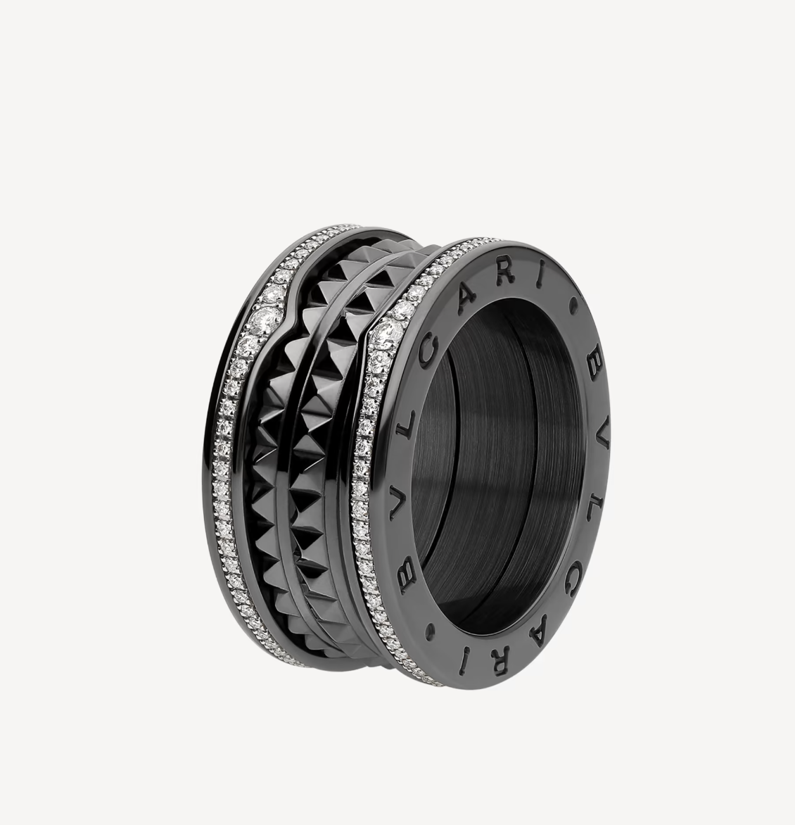 [Angela Jewellery]ZERO 1 ROCK FOUR-BAND BLACK CERAMIC WITH STUDDED SPIRAL AND PAVED DIAMONDS RING