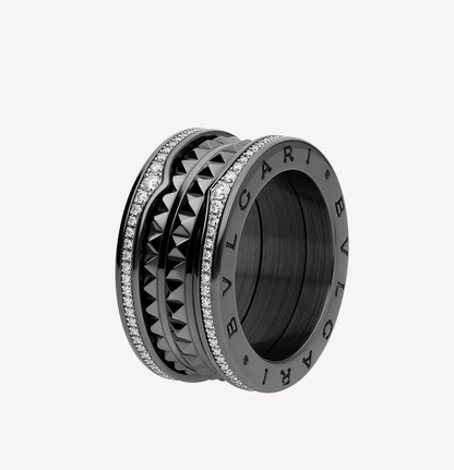 [Angela Jewellery]ZERO 1 ROCK FOUR-BAND BLACK CERAMIC WITH STUDDED SPIRAL AND PAVED DIAMONDS RING
