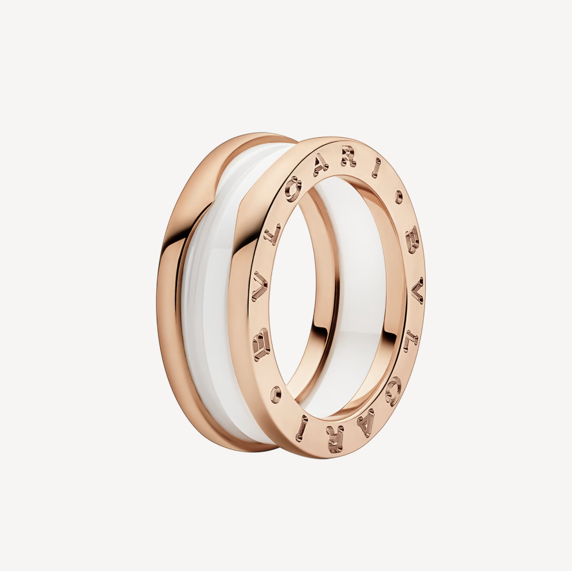 [Angela Jewellery]ZERO 1 TWO-BAND LOOPS AND WHITE CERAMIC SPIRAL PINK GOLD RING