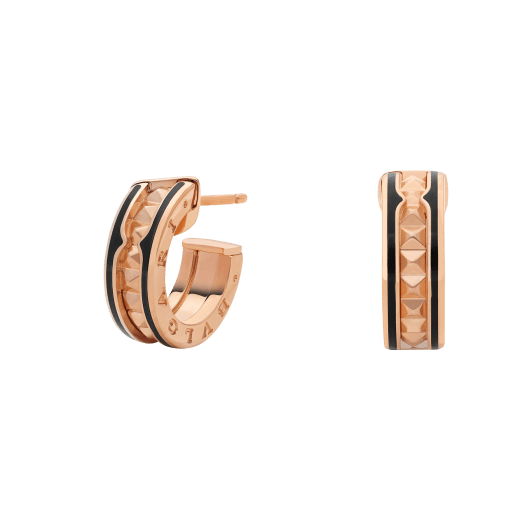 [Angela Jewellery]ZERO 1 ROCK PINK GOLD EARRINGS WITH STUDDED SPIRAL AND BLACK CERAMIC